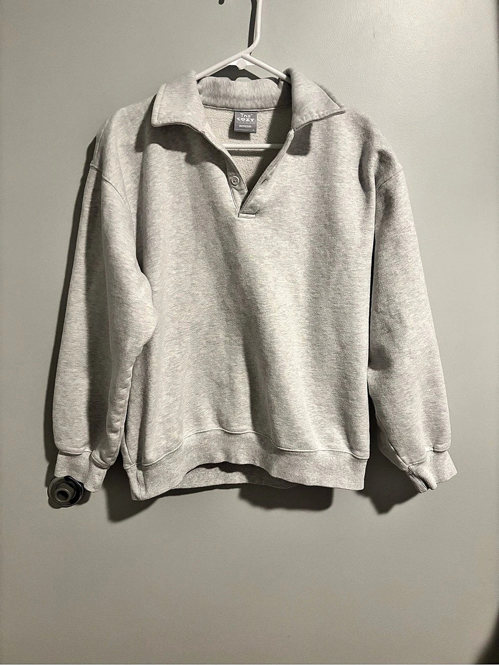 Tna Cozy Fleece Boyfriend Polo Sweatshirt Gray Medium